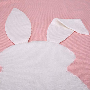 Personalized Knitted 100% Cotton Rabbit Blanket -Pink
